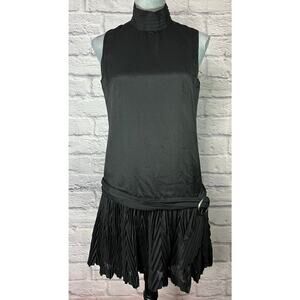 Vintage Ceci California 70's Black Drop Waist Chevron Pleated Mini Dress